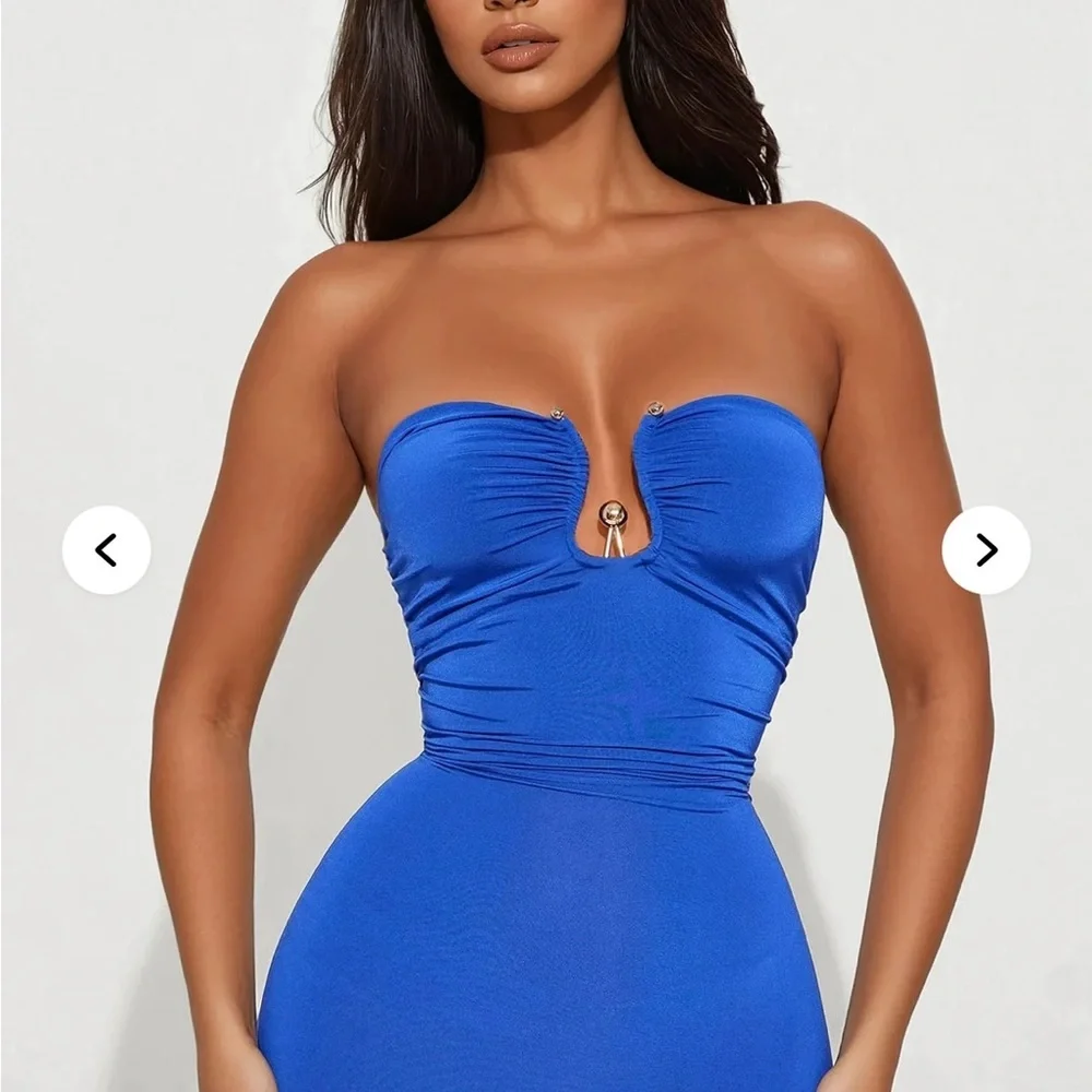 Elegant Strapless Blue Evening Dress